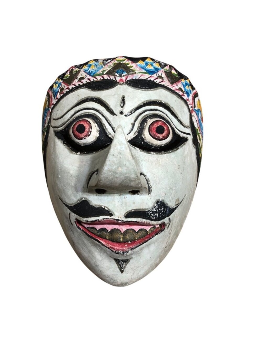 Balinese Wooden Mask Hand Carved Wall Art Hanging Decor Red Blue Yellow Face